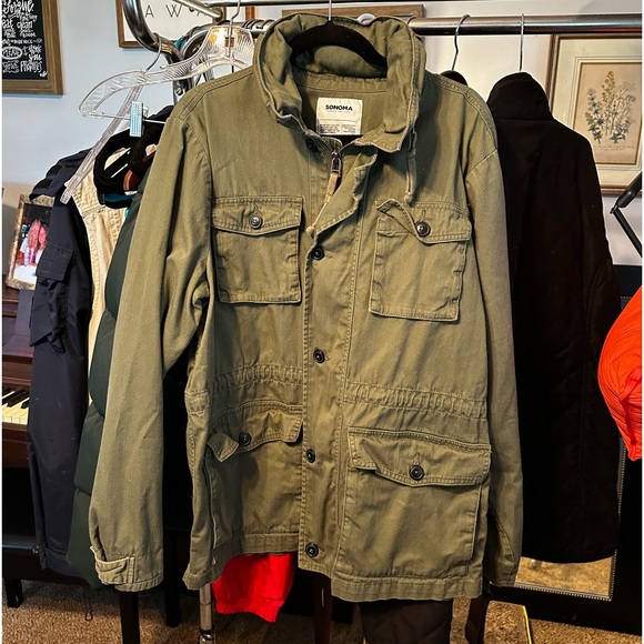 Sonoma olive green zip/button utility jacket woman’s Large - Picture 1 of 5
